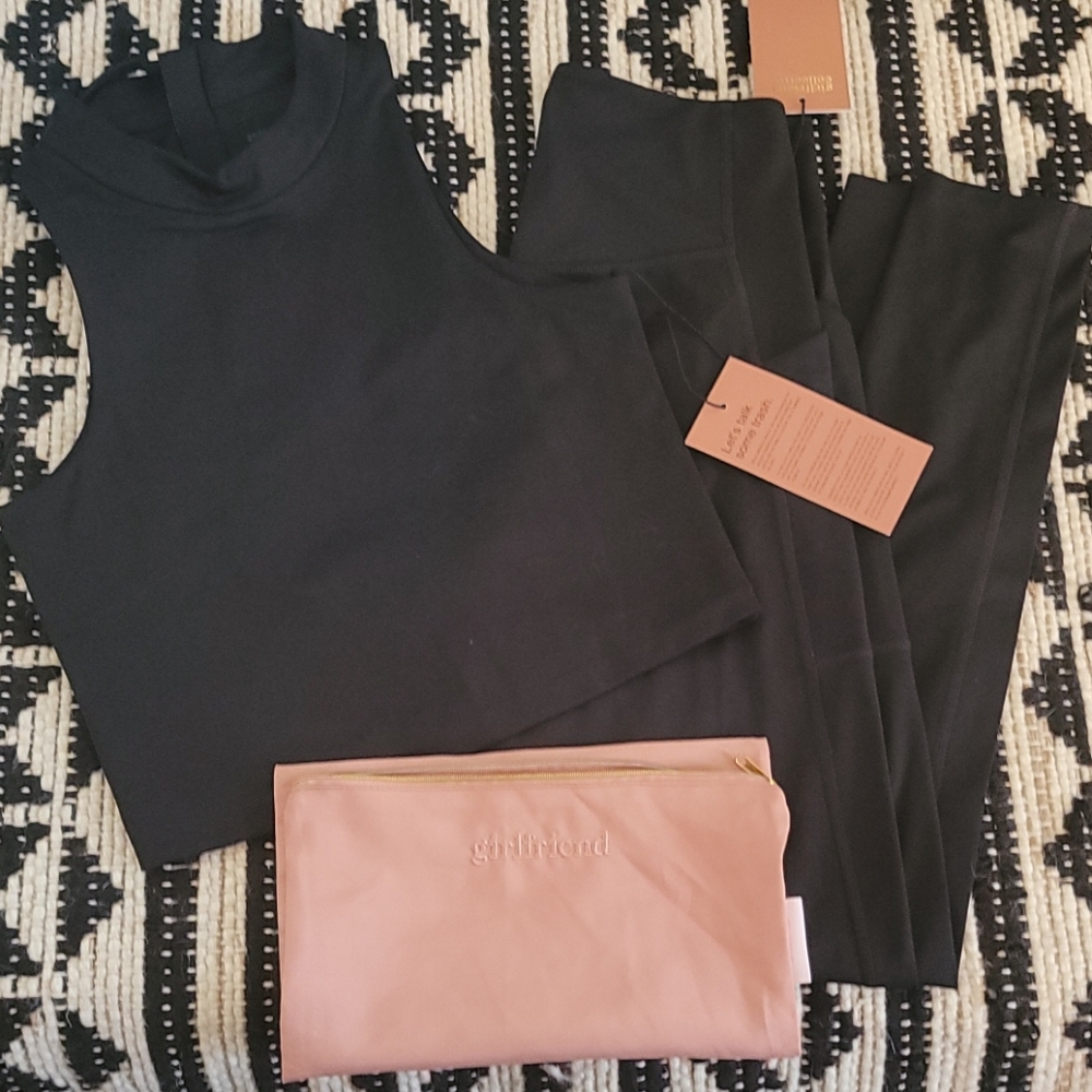 Girlfriend Collective Black high-rise capri leggings and black crop sports bra